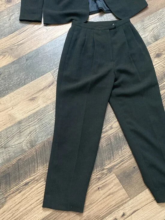 Kasper Dark Green Striped Blazer Pants Lined Polyester Suit Size 8P Women’s - Picture 3 of 11